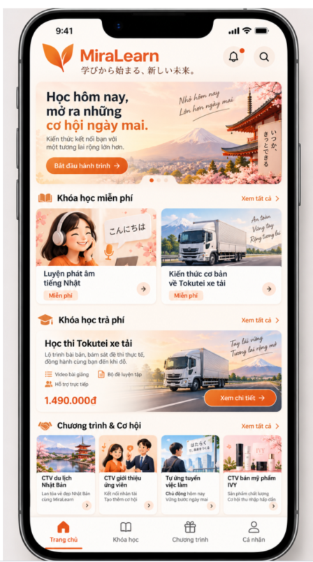MiraLearn app home screen